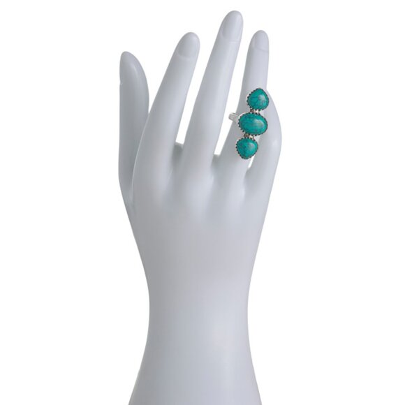 SHAANTI JEWELS India Sterling Silver Three Stone Turquoise Ring - Picture 2 of 2